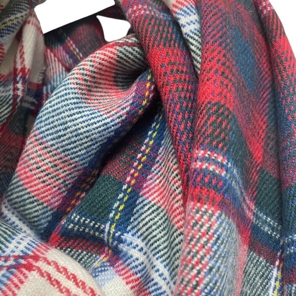 EDDIE BAUER Plaid Blanket Scarf Large Oblong Red Blue Preppy Acrylic 80" long - Picture 4 of 8